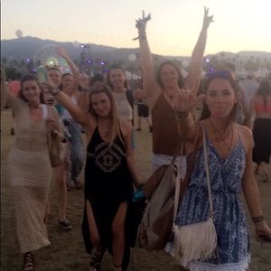 Joah brown double slit black maxi skirt